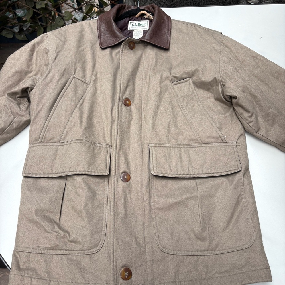 L.L. Bean Tan Barn/Chore Jacket with Genuine Leather Collar